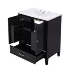 Meuble de salle de bain 76 cm avec lavabo intégré, Meuble de rangement de salle de bain avec tiroirs et étagère de porte, Meuble de salle de bain simple vasque