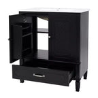 Meuble de salle de bain 76 cm avec lavabo intégré, Meuble de rangement de salle de bain avec tiroirs et étagère de porte, Meuble de salle de bain simple vasque
