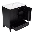 Meuble de salle de bain 76 cm avec lavabo intégré, Meuble de rangement de salle de bain avec tiroirs et étagère de porte, Meuble de salle de bain simple vasque