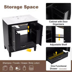 Meuble de salle de bain 76 cm avec lavabo intégré, Meuble de rangement de salle de bain avec tiroirs et étagère de porte, Meuble de salle de bain simple vasque