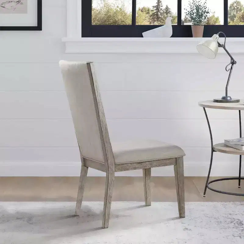 Royal Hamton Transitional Style Wooden Side Chair with Fabric Upholstery, Set of 2, Gray Oak
