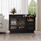 Meuble à vin - Station de café-bar, Meuble à liqueur de grande capacité avec tiroirs, Portes doubles en verre durables et conception anti-basculement