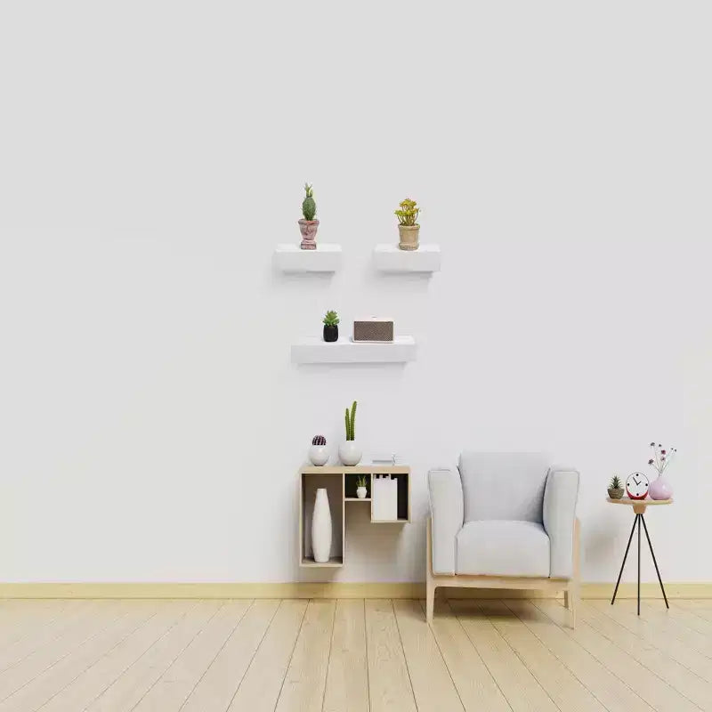 17.72 Étagère flottante blanche en bois avec supports invisibles, parfaite pour la décoration de salle de bain/chambre/cuisine ou pour exposer livres/plantes, installation facile.