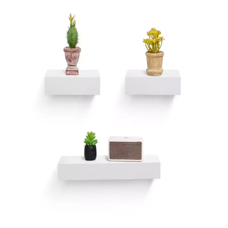 17.72 Étagère flottante blanche en bois avec supports invisibles, parfaite pour la décoration de salle de bain/chambre/cuisine ou pour exposer livres/plantes, installation facile.