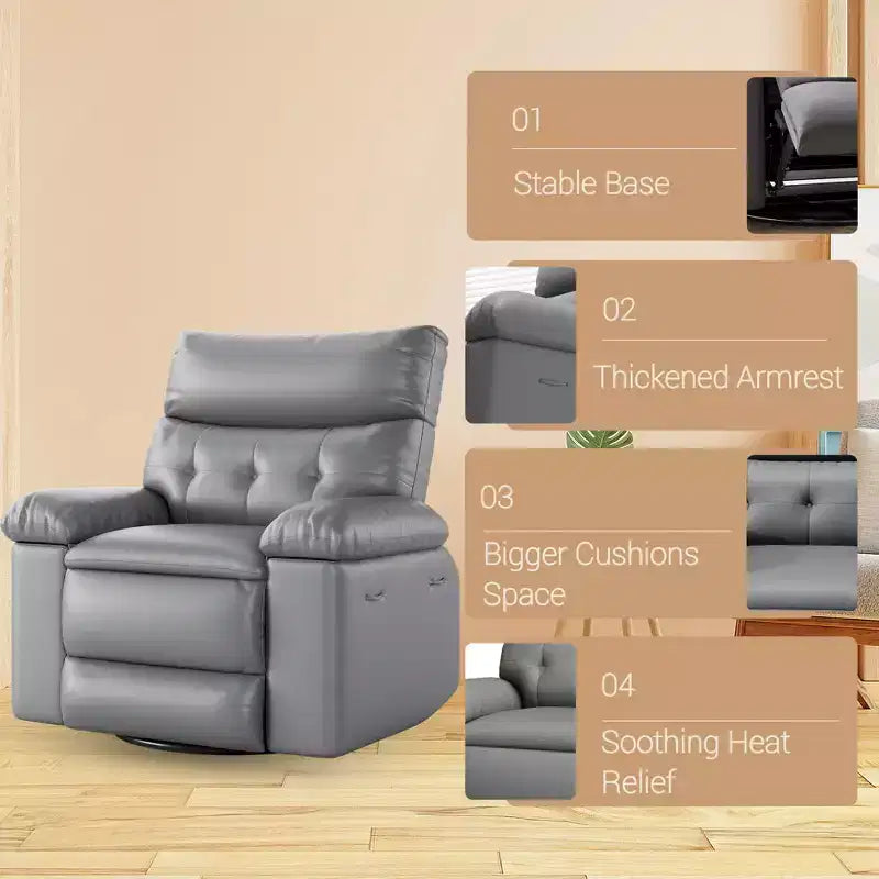Fauteuil inclinable électrique pivotant à bascule avec massage, fauteuil de salon surdimensionné en cuir PU, fauteuil de canapé confortable, fauteuil inclinable électrique pour salon, chambre à coucher