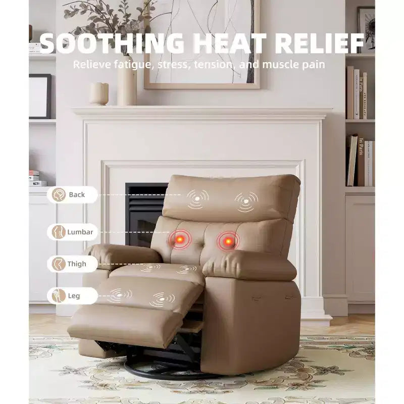 Fauteuil inclinable électrique pivotant à bascule avec massage, fauteuil de salon surdimensionné en cuir PU, fauteuil de canapé confortable, fauteuil inclinable électrique pour salon, chambre à coucher