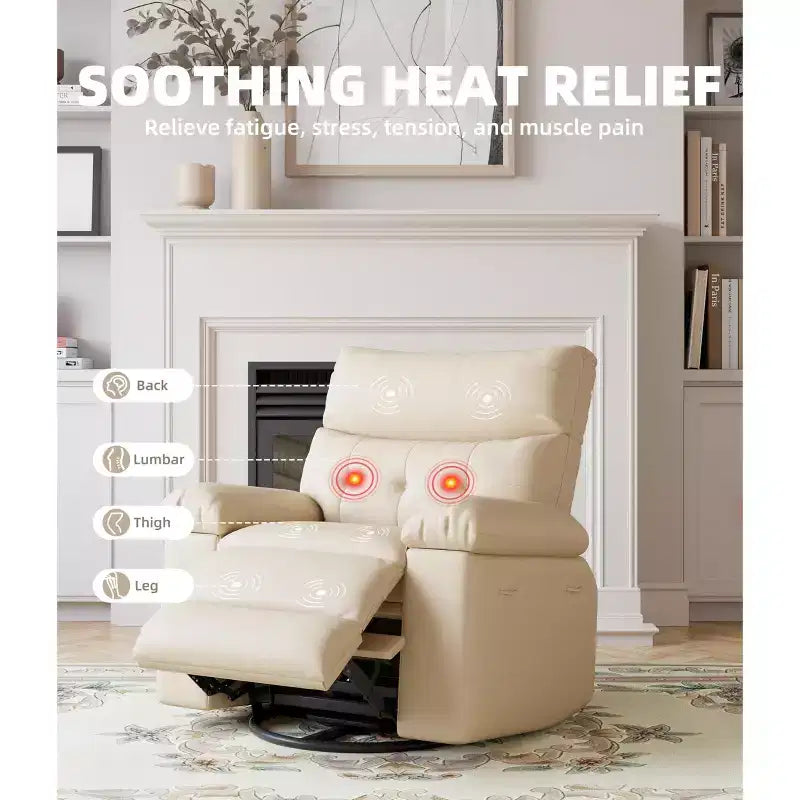 Fauteuil inclinable électrique pivotant à bascule avec massage, fauteuil de salon surdimensionné en cuir PU, fauteuil de canapé confortable, fauteuil inclinable électrique pour salon, chambre à coucher