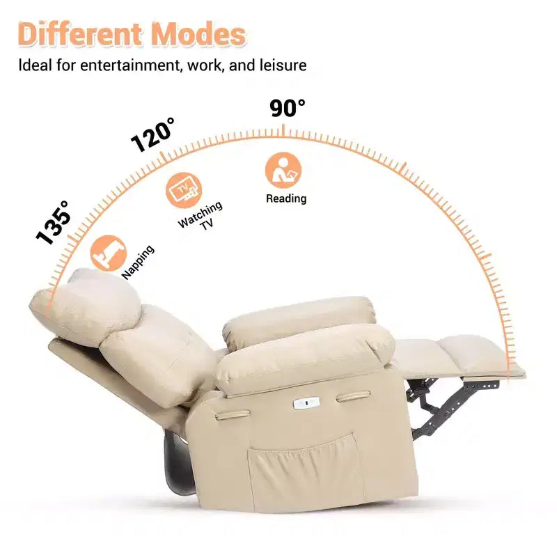 Fauteuil inclinable électrique pivotant à bascule avec massage, fauteuil de salon surdimensionné en cuir PU, fauteuil de canapé confortable, fauteuil inclinable électrique pour salon, chambre à coucher