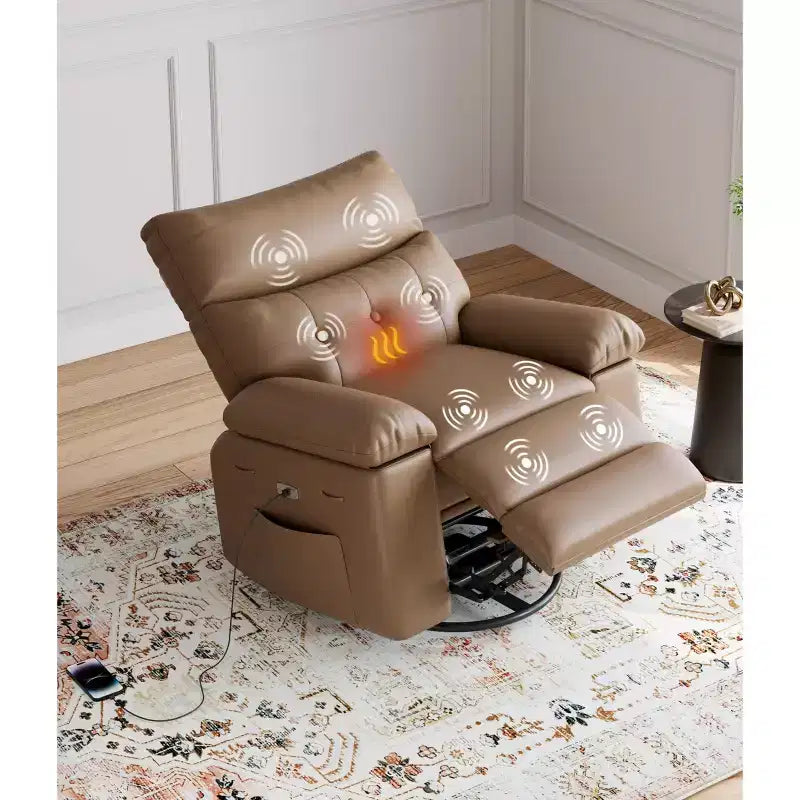 Fauteuil inclinable électrique pivotant à bascule avec massage, fauteuil de salon surdimensionné en cuir PU, fauteuil de canapé confortable, fauteuil inclinable électrique pour salon, chambre à coucher