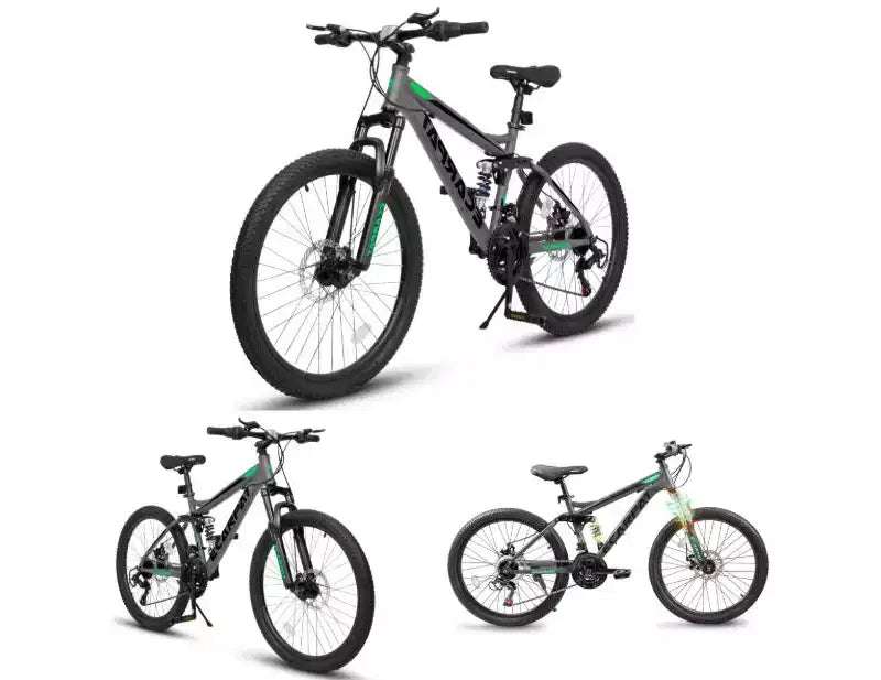 VTT 24 pouces, vélo 21 vitesses tout suspendu avec fourche avant et amortisseur, cadre en acier, vélo de ville ergonomique pour hommes et femmes