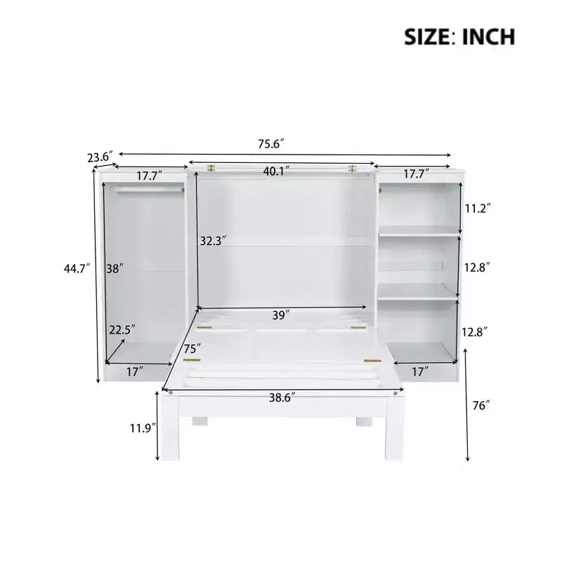 Lit escamotable double avec tiroirs et armoire, lit escamotable double compact avec tiroir, lit escamotable armoire, lit escamotable pliable blanc