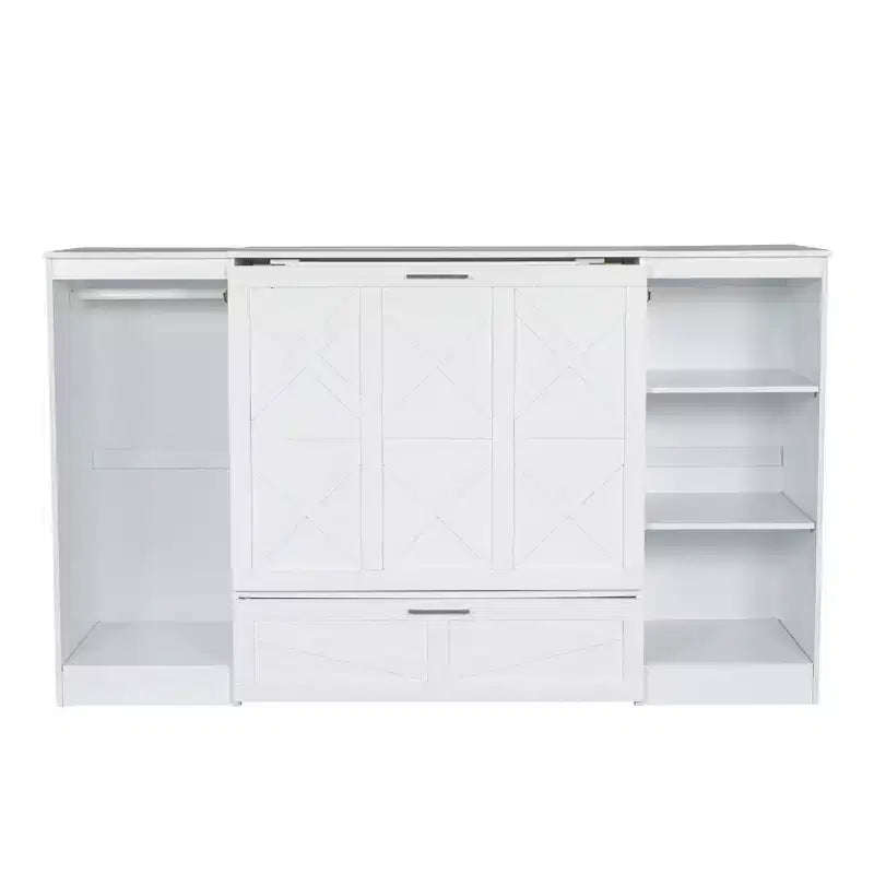 Lit escamotable double avec tiroirs et armoire, lit escamotable double compact avec tiroir, lit escamotable armoire, lit escamotable pliable blanc