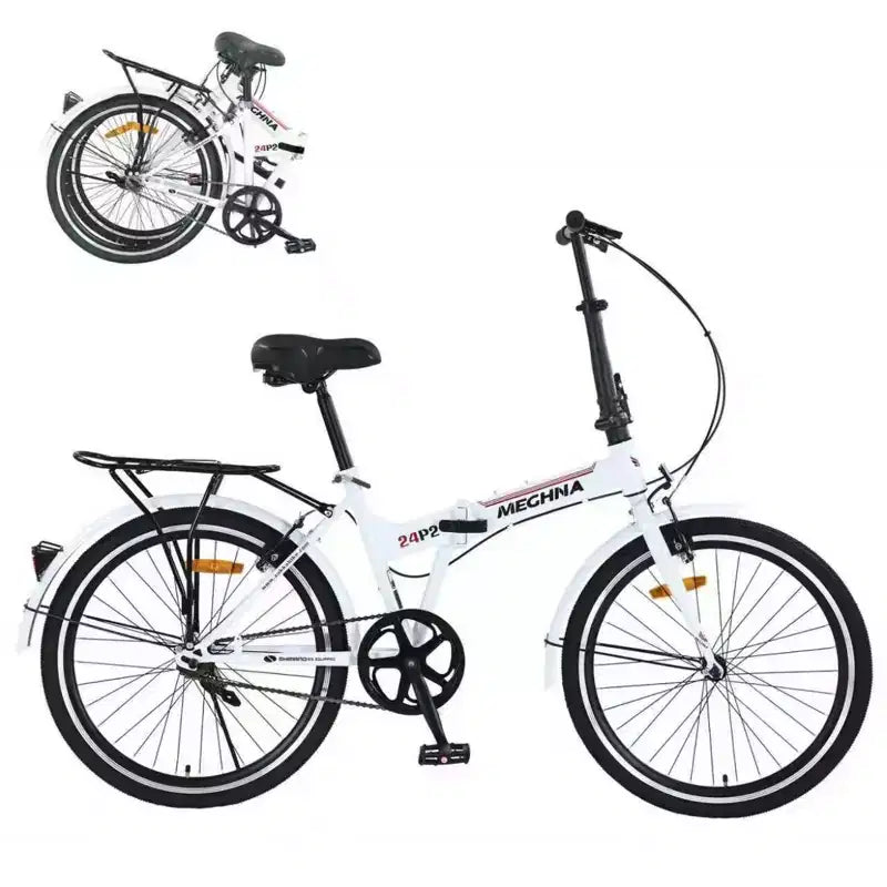NAYSAYE 24 Inch Folding Bike For Adults With Fenders Steel Frame Single Speed City Commuter Bicycle, Light White, 63*22.83*45.6