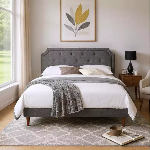 AEELLEEA Linen Upholstered Adjustable Headboard Bed Frame