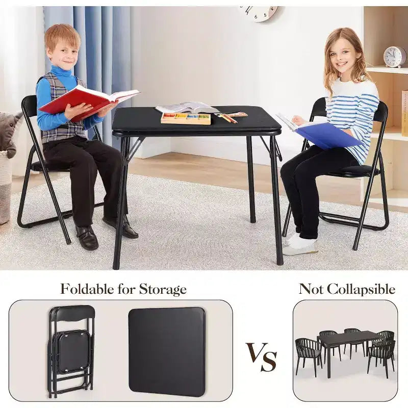 Ensemble Table et Chaises Pliantes, Chaises Rembourrées en Similicuir avec Coussin, Cadre en Acier Durable et Table Carrée pour Salle à Manger/Petits Espaces