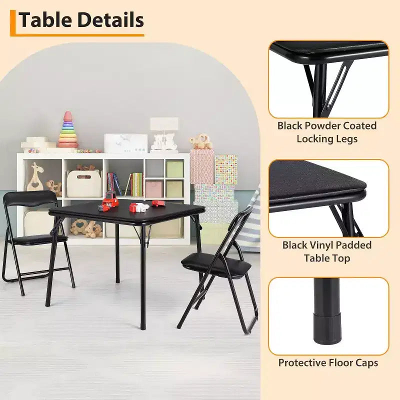 Ensemble Table et Chaises Pliantes, Chaises Rembourrées en Similicuir avec Coussin, Cadre en Acier Durable et Table Carrée pour Salle à Manger/Petits Espaces