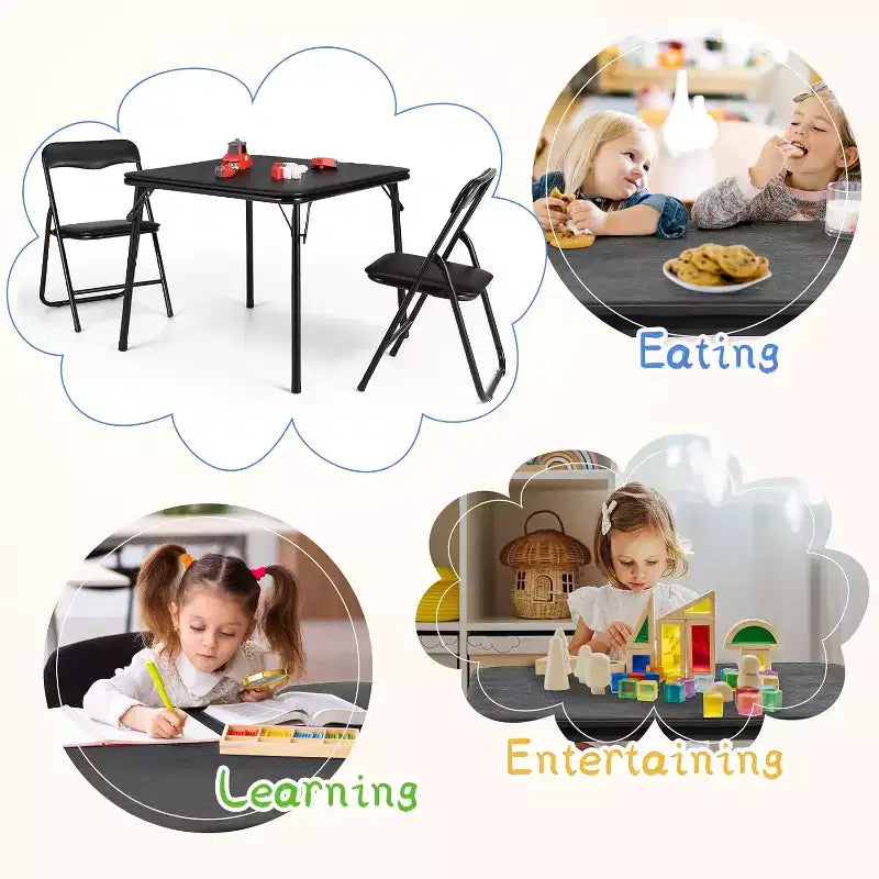 Ensemble Table et Chaises Pliantes, Chaises Rembourrées en Similicuir avec Coussin, Cadre en Acier Durable et Table Carrée pour Salle à Manger/Petits Espaces