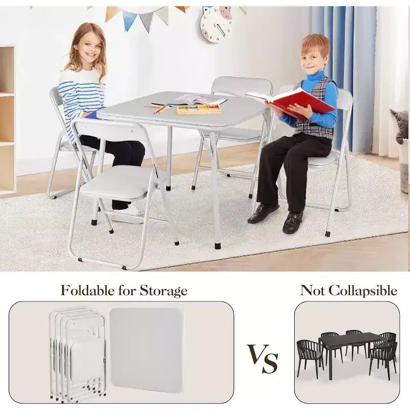 Ensemble Table et Chaises Pliantes, Chaises Rembourrées en Similicuir avec Coussin, Cadre en Acier Durable et Table Carrée pour Salle à Manger/Petits Espaces