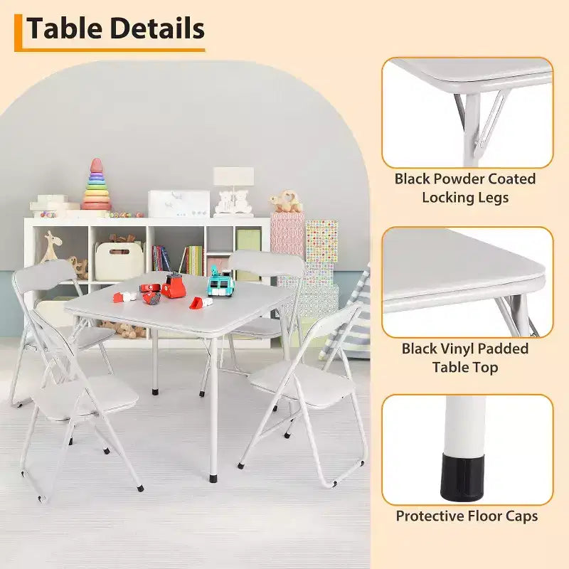 Ensemble Table et Chaises Pliantes, Chaises Rembourrées en Similicuir avec Coussin, Cadre en Acier Durable et Table Carrée pour Salle à Manger/Petits Espaces