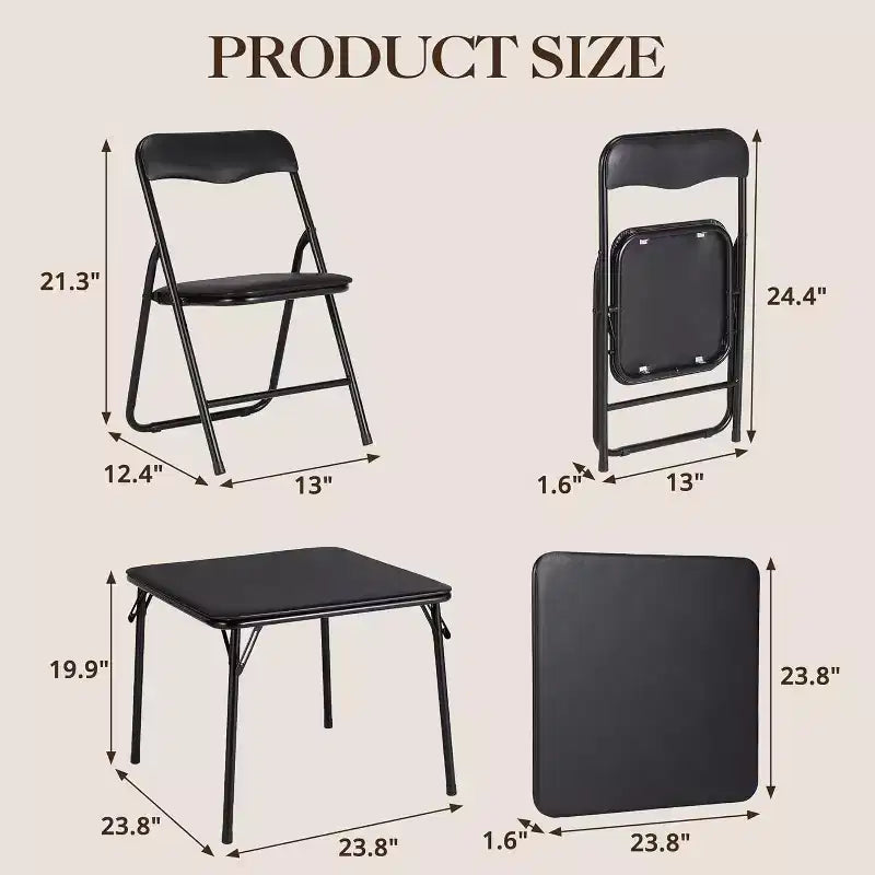 Ensemble Table et Chaises Pliantes, Chaises Rembourrées en Similicuir avec Coussin, Cadre en Acier Durable et Table Carrée pour Salle à Manger/Petits Espaces