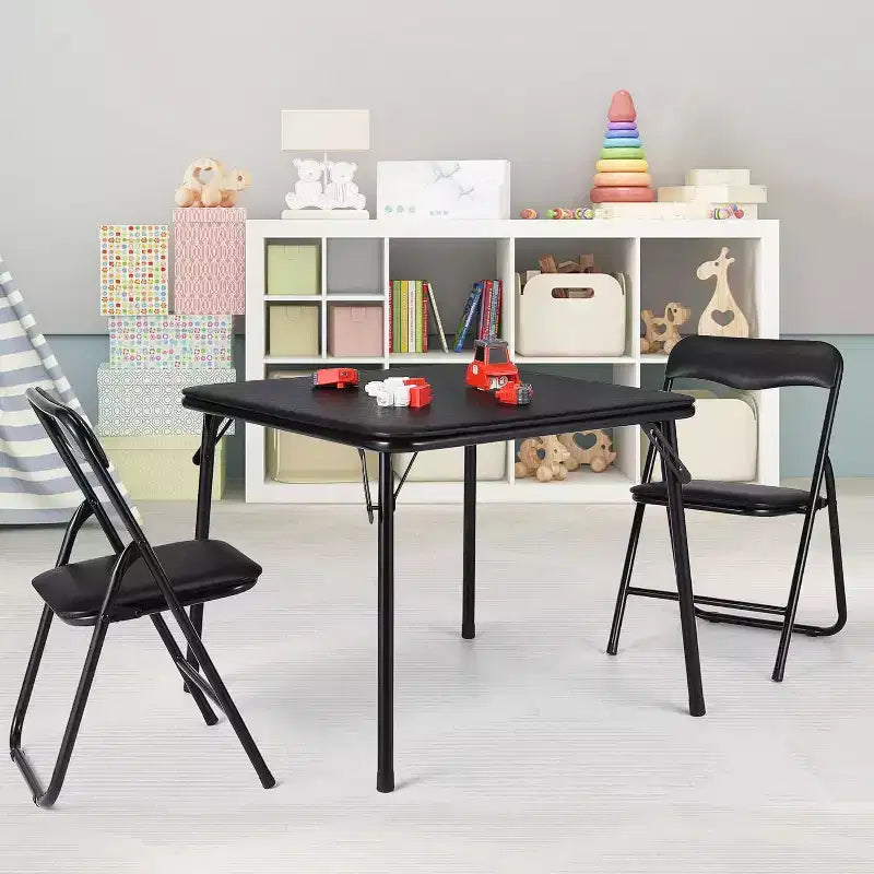 Ensemble Table et Chaises Pliantes, Chaises Rembourrées en Similicuir avec Coussin, Cadre en Acier Durable et Table Carrée pour Salle à Manger/Petits Espaces