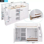 Lit mezzanine GDFStudio Duke avec 3 étagères, 2 armoires et 2 tiroirs, échelle avec rangement