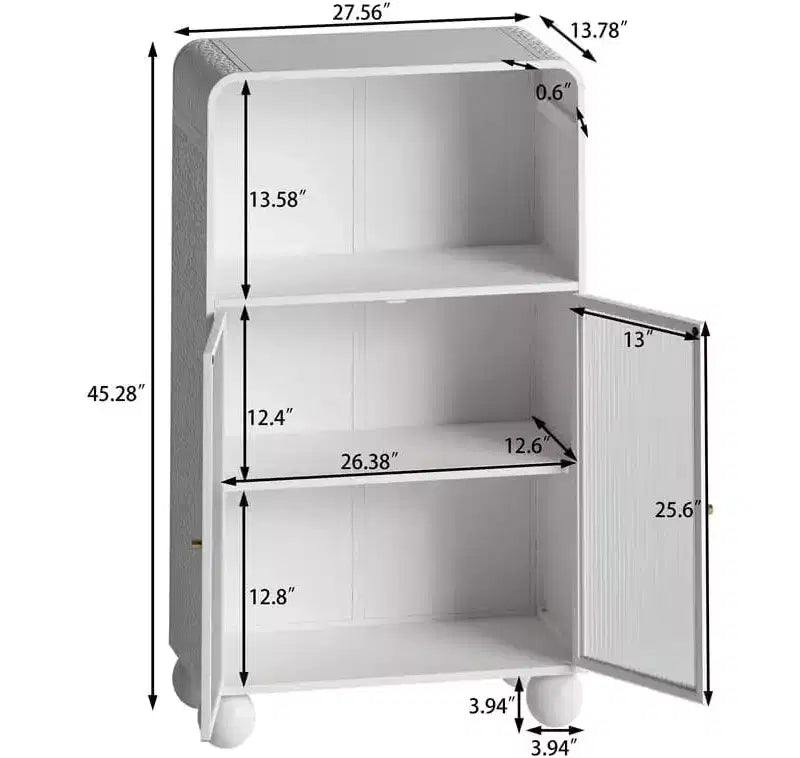 Meuble de salle de bain sur pied, Armoire de rangement de 115 cm de hauteur avec porte vitrée et étagères, Vitrine autoportante pour cuisine, salon, couloir.