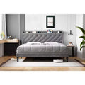 King Size Upholstered Bed Frame with USB Ports, Wingback Headboard, Storage Shelf, and Charging Station Button Tufted Design
