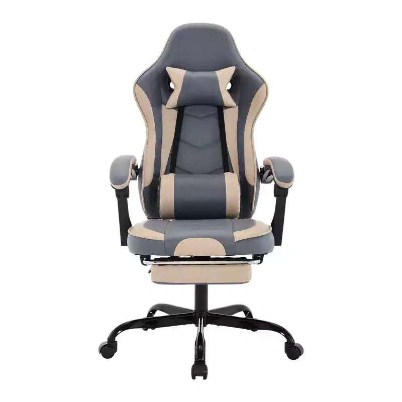MAYEERTY Gaming Chair, Ergonomic Computer Chair with Footrest and Massage Lumbar Support, Height Adjustable Swivel Video Game Chair Blue Beige