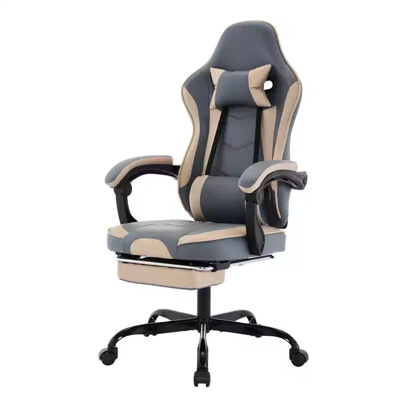 Chaise de jeu MAYEERTY, chaise d'ordinateur ergonomique avec repose-pieds et soutien lombaire massant, chaise de jeu vidéo pivotante réglable en hauteur Bleu Beige