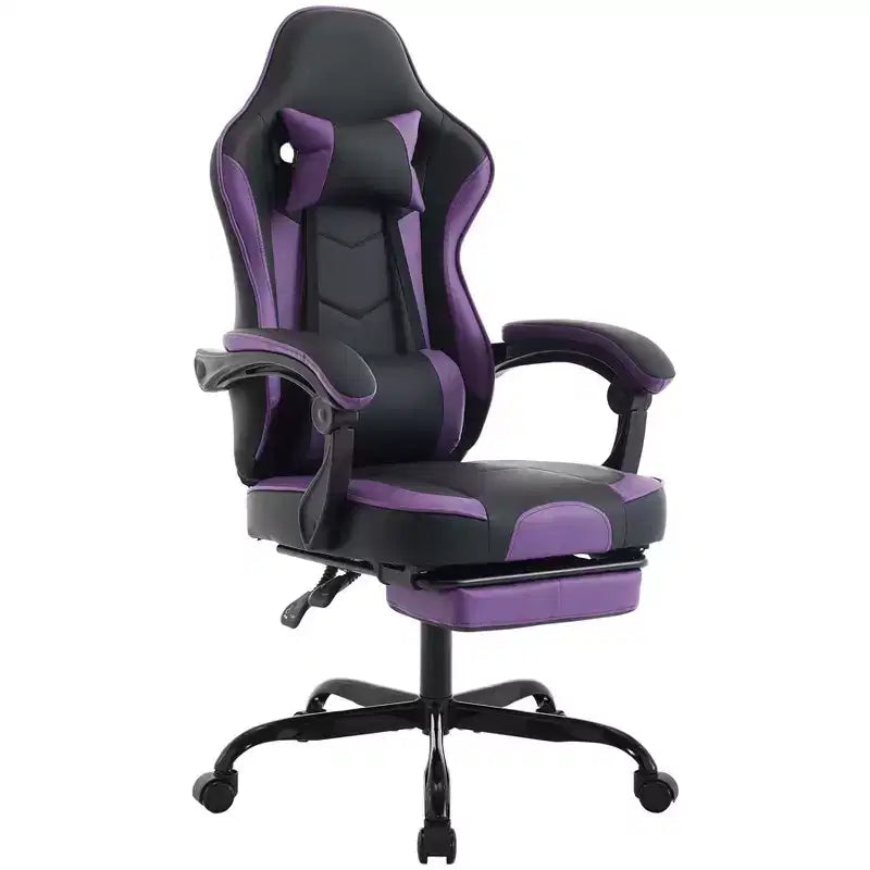Chaise de jeu MAYEERTY, chaise d'ordinateur ergonomique avec repose-pieds et support lombaire massant, chaise de jeu vidéo pivotante réglable en hauteur Violet Noir