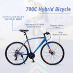 Vélo de route avec transmission 24 vitesses, vélo 700C avec freins à disque, cadre léger en alliage d'aluminium, vélo hybride de route pour hommes et femmes