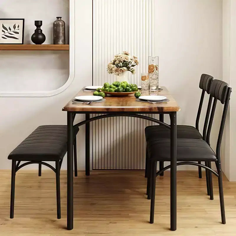 Ensemble de salle à manger 4 pièces avec table, 2 chaises et banc, table de cuisine style rétro peu encombrante pour petits espaces, cuisine, appartements