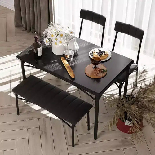 Ensemble de salle à manger 4 pièces avec table, 2 chaises et banc, table de cuisine style rétro peu encombrante pour petits espaces, cuisine, appartements