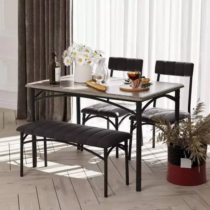 Ensemble de salle à manger 4 pièces avec table, 2 chaises et banc, table de cuisine style rétro peu encombrante pour petits espaces, cuisine, appartements