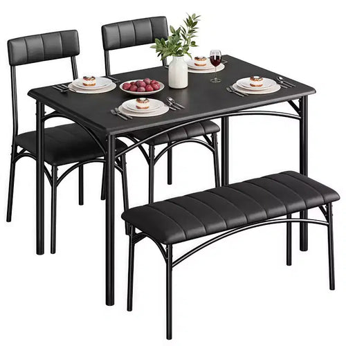 4-Piece Dining Set with Table, 2 Chairs & Bench, Retro Style Space-Saving Kitchen Table for Small Spaces, Kitchen, Apartments