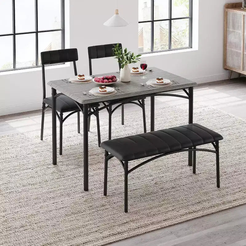 Ensemble de salle à manger 4 pièces avec table, 2 chaises et banc, table de cuisine style rétro peu encombrante pour petits espaces, cuisine, appartements