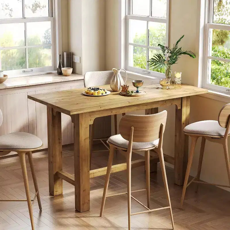 Table de bar en bois massif Lantine, table de pub haute de 160 cm, mobilier de bar haut pour cuisine