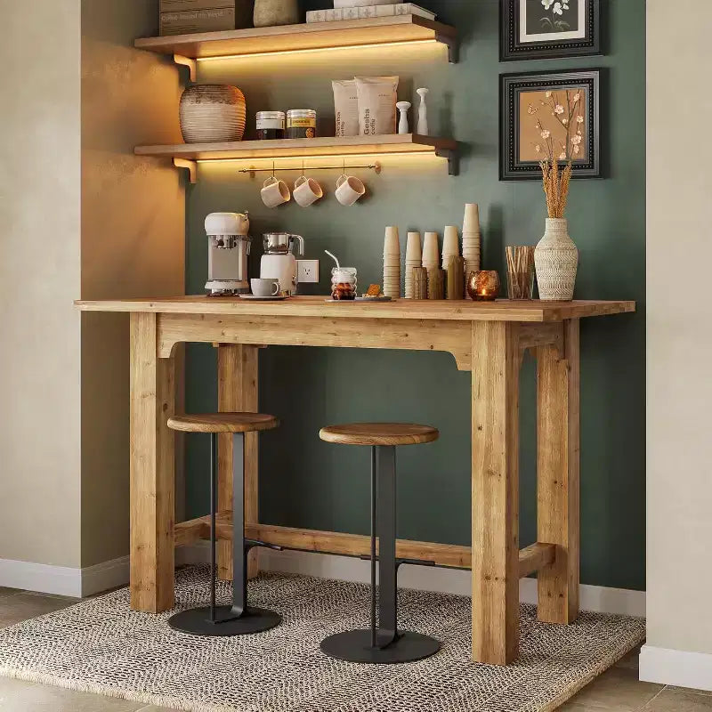 Table de bar en bois massif Lantine, table de pub haute de 160 cm, mobilier de bar haut pour cuisine
