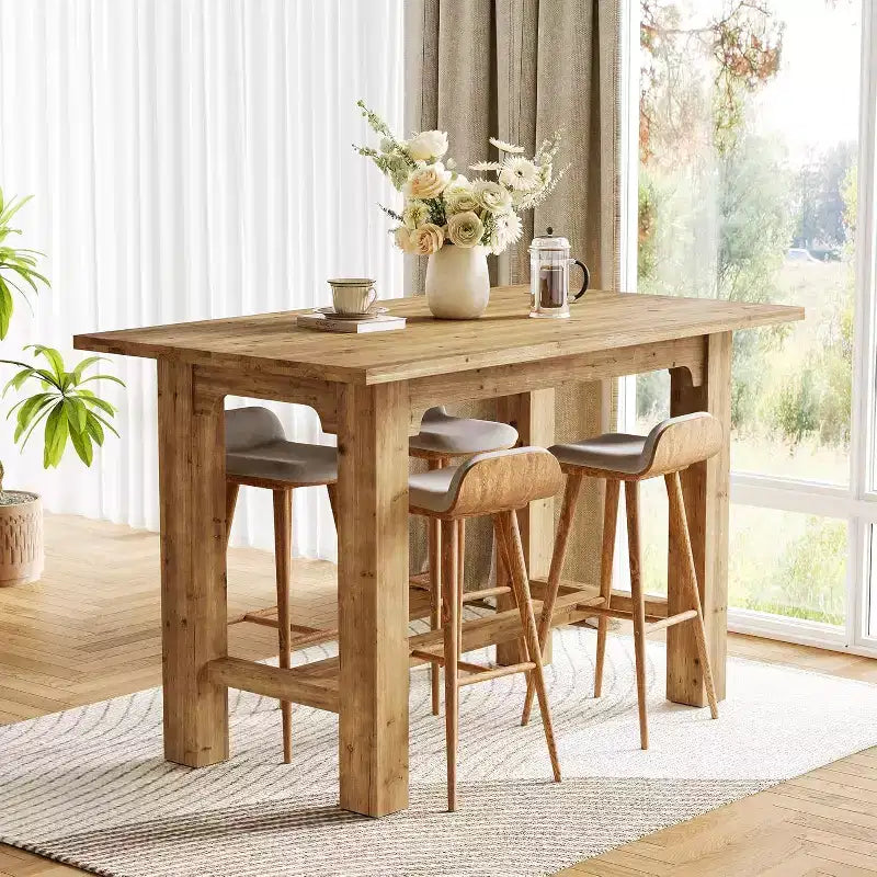 Table de bar en bois massif Lantine, table de pub haute de 160 cm, mobilier de bar haut pour cuisine