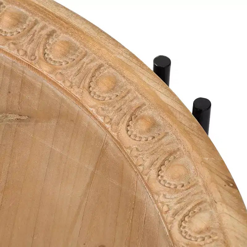 Table basse ronde en bois de style ferme avec pieds en métal D32x18