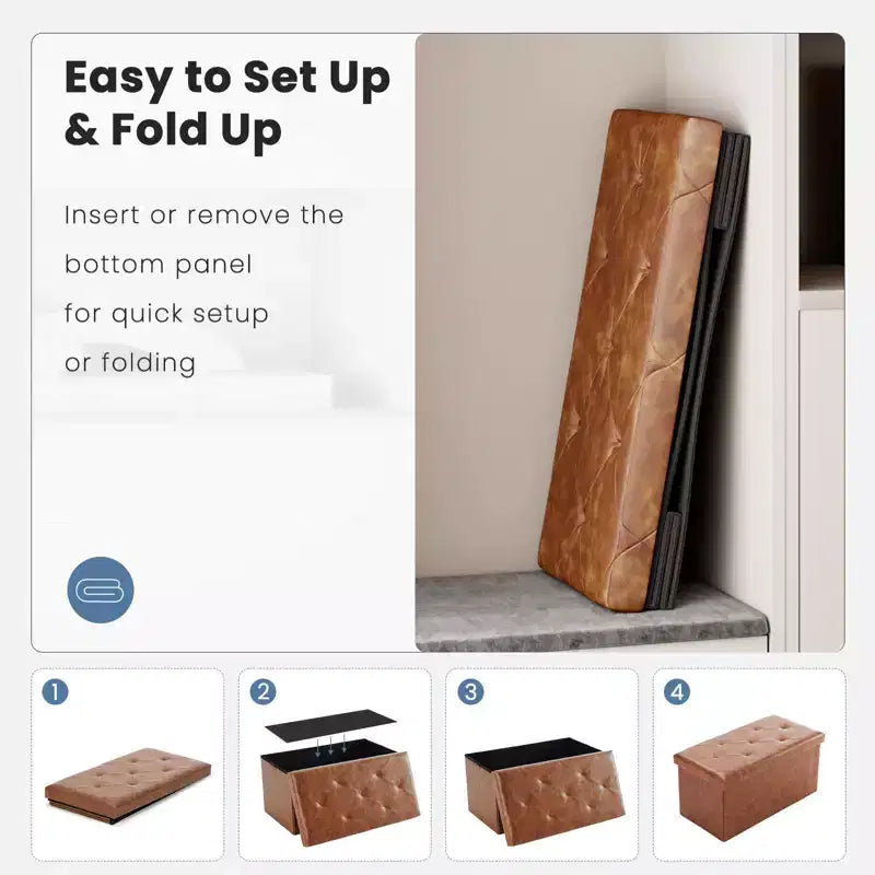 TUYOHW Banc de rangement pliable 30/43 pouces avec siège rembourré en mousse plus épaisse, banc de bout de lit, banc d'entrée pour salon
