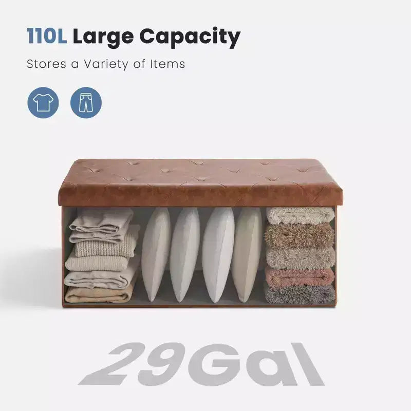 TUYOHW Banc de rangement pliable 30/43 pouces avec siège rembourré en mousse plus épaisse, banc de bout de lit, banc d'entrée pour salon