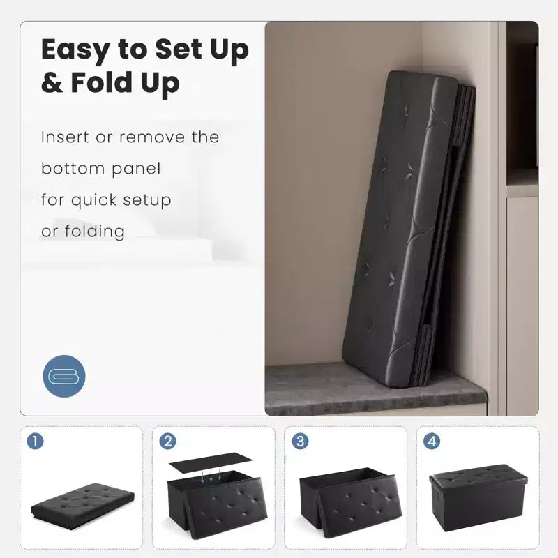 TUYOHW Banc de rangement pliable 30/43 pouces avec siège rembourré en mousse plus épaisse, banc de bout de lit, banc d'entrée pour salon