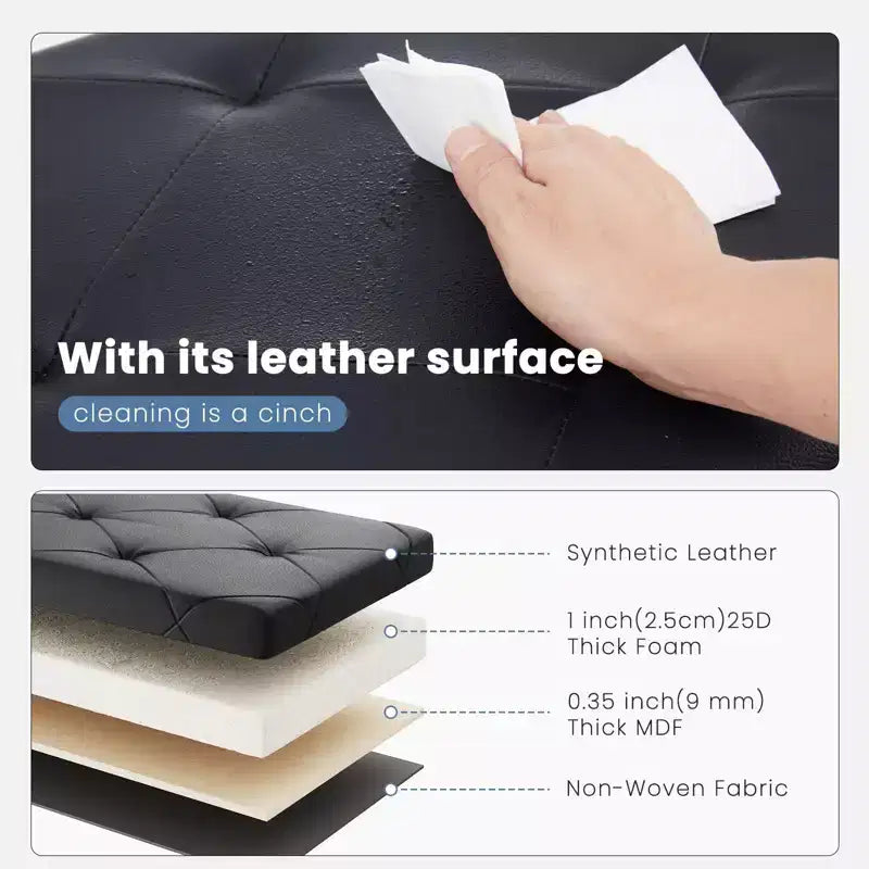 TUYOHW Banc de rangement pliable 30/43 pouces avec siège rembourré en mousse plus épaisse, banc de bout de lit, banc d'entrée pour salon
