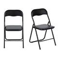 HomeRoots Set of Two Black Faux Leather and Steel Folding Chairs