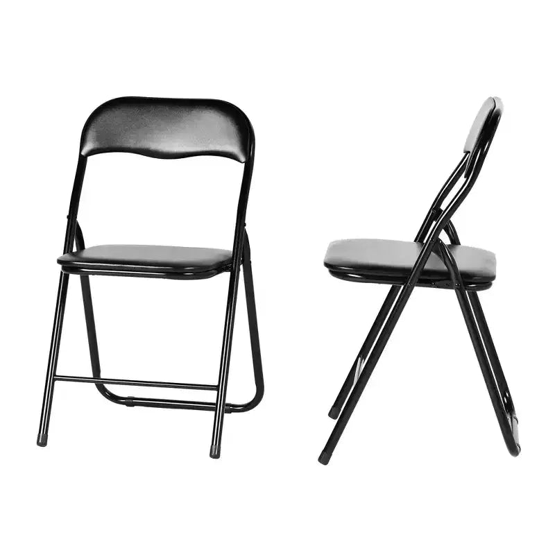 Lot de deux chaises pliantes HomeRoots en similicuir noir et acier