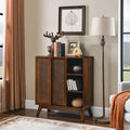 JVNOXK Medieval-inspired modern rattan sideboard with adjustable shelves and solid wood base, ideal for entryways or kitchens. Available in dark wood