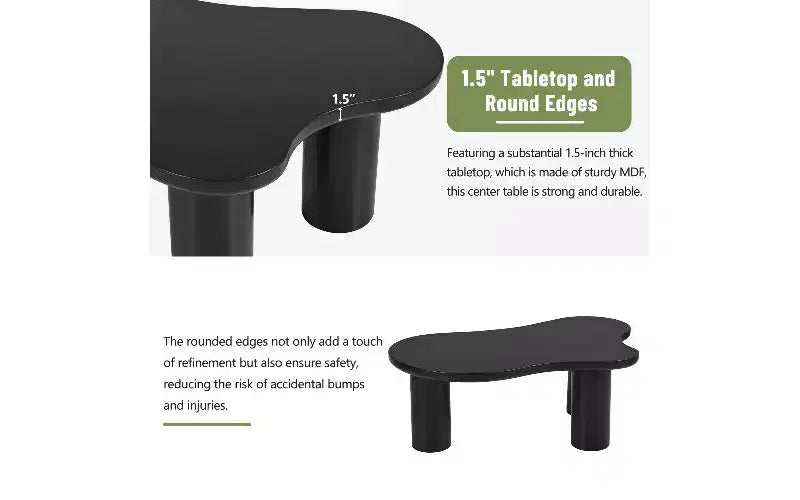 Table basse TUYOHW en MDF en forme de nuage avec bord arrondi, pieds cylindriques épais, table d'appoint irrégulière à 3 pieds robustes pour le salon