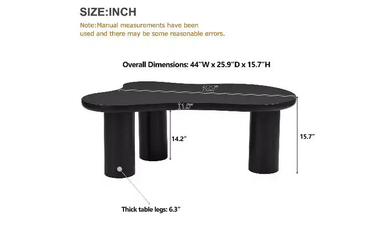 Table basse TUYOHW en MDF en forme de nuage avec bord arrondi, pieds cylindriques épais, table d'appoint irrégulière à 3 pieds robustes pour le salon